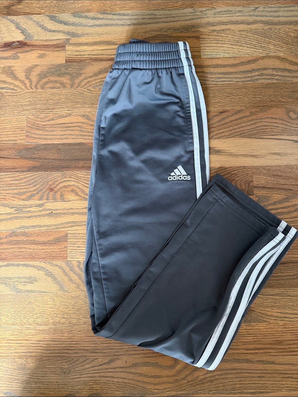 adidas Kids Dark Gray Joggers with White Three-Stripes M 10/12